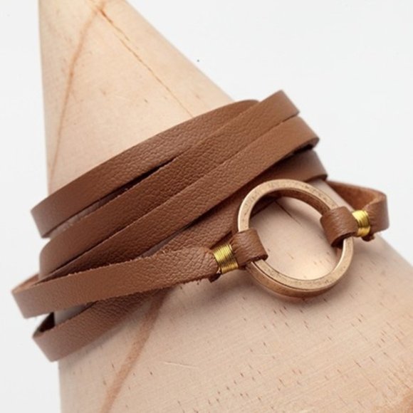 Artisan Moon Jewelry - Fall 20 Leather Wrap Bracelet Brown/Burnished Gold